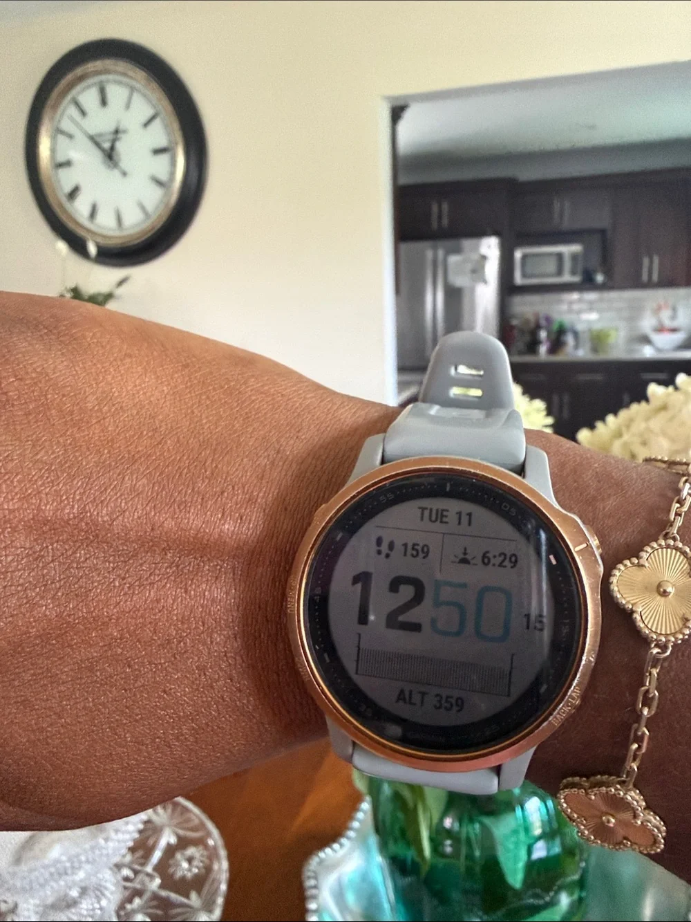 garmin Fenix 6S smartwatch blue/grey band with rose gold bezel